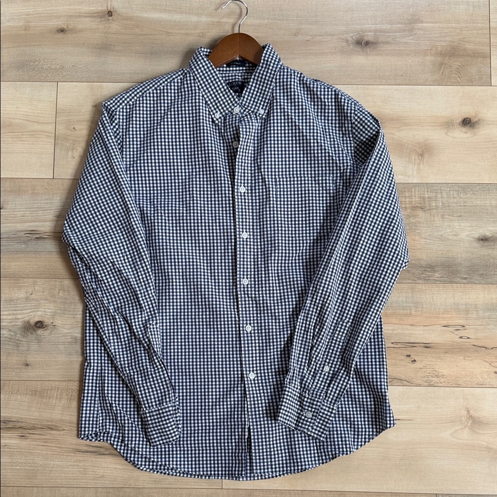 J. Crew Men's Navy and White Gingham Shirt